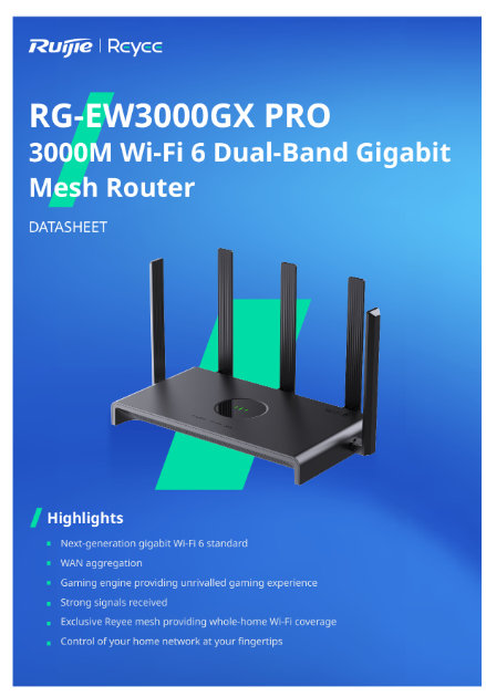 Dual-band Gigabit Wi-Fi 6 Router with 3000 M for gaming RG-EW3000GX PRO